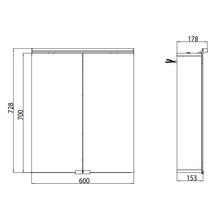 EMCO Pure Зеркальный шкаф 60x70см., LED-подсветка, 2 двери, 2 полки, розетка, без нижней подсветки 9797 050 81