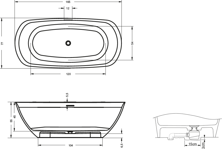 Ванна из искусственного камня RIHO Bilo 165x77 белая BS6500500000000