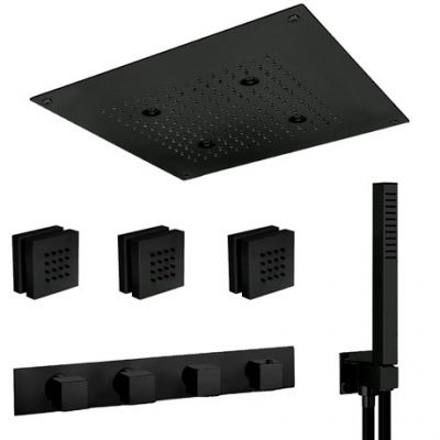 IF070_05Q AQUAelite Встроенный смеситель для душа + душевой гарнитур + верхний душ + форсунки, Матовый чёрный, 38/05Q