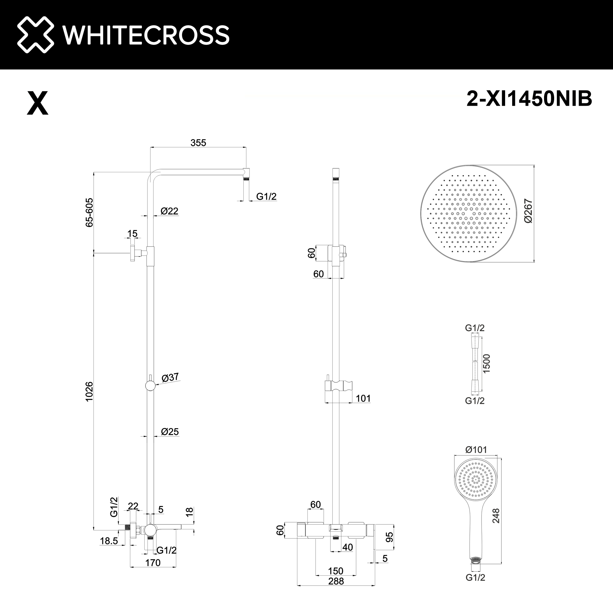 Система для душа наружного монтажа WHITECROSS XI1450BASICNIB (брашированный никель)