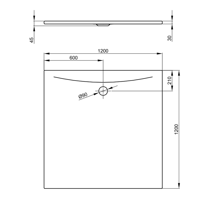 Bette Floor Side Душевой поддон квадратный 120х120, D 9см, цвет: белый 3391-000