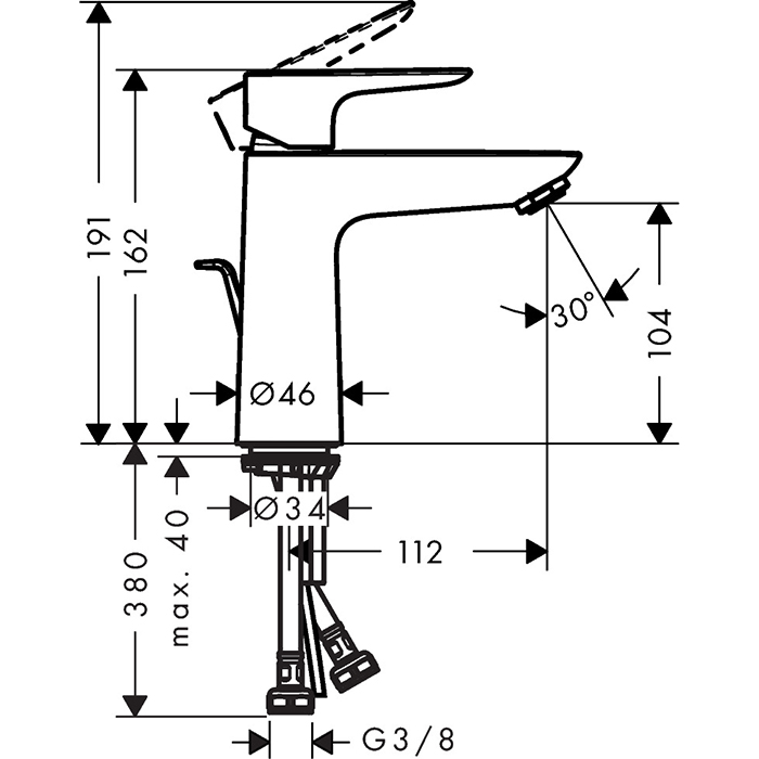 Hansgrohe Talis E Смеситель для раковины 110, на 1 отв, с донным клапаном, излив 112мм, цвет: шлифованный черный хром 71710340