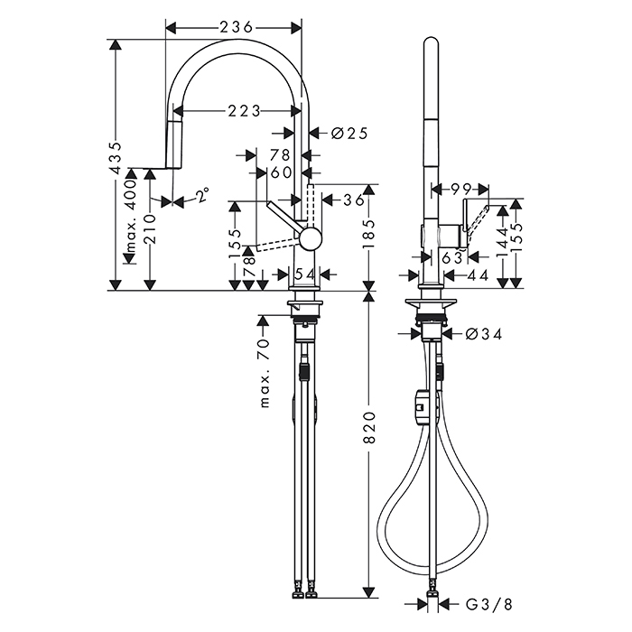 Hansgrohe Talis M54 Смеситель для кухни, на 1 отв, излив 21cм., с вытяжным изливом, цвет: хром 72802000