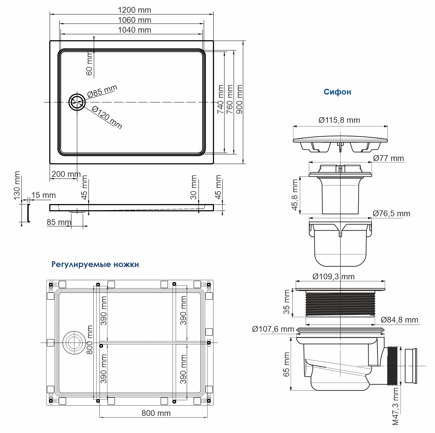 WasserKRAFT Amper 29T07U Душевой поддон 120х17,5х90 см