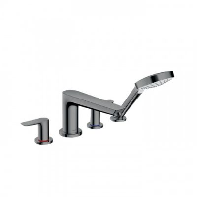 Hansgrohe Talis E Смеситель на борт ванны, на 4 отв, с ручным душем, излив 196мм, цвет: шлифованный черный хром 71748340