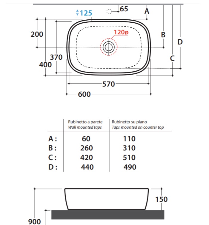 Globo Genesis Раковина 60х40 см накладная GE045