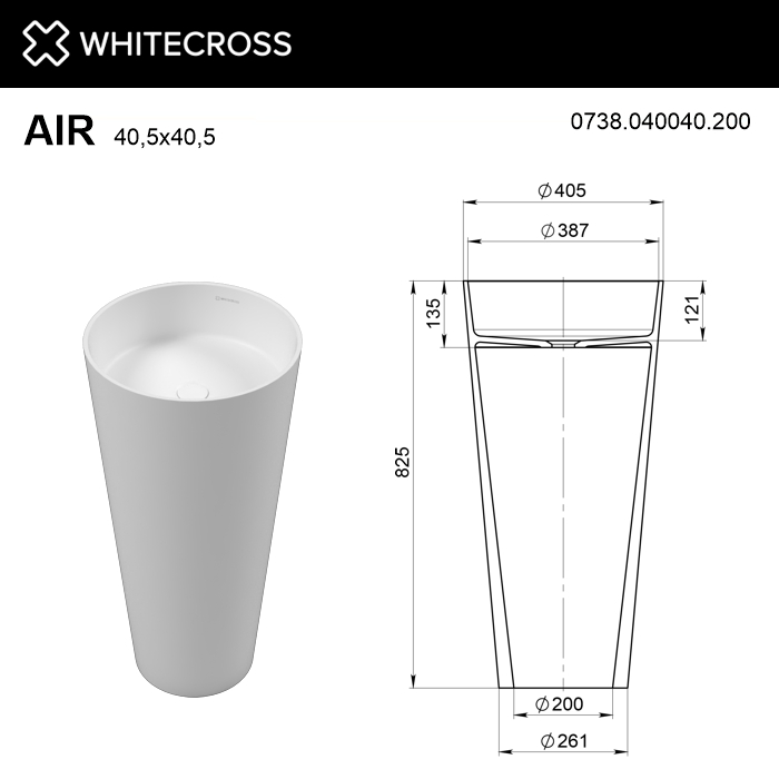 Умывальник WHITECROSS Air D=40,5 (белый мат) иск. камень