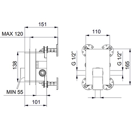 99572199 Palazzani PBox встроенная часть смесителя для душа на 1-2 потребителя