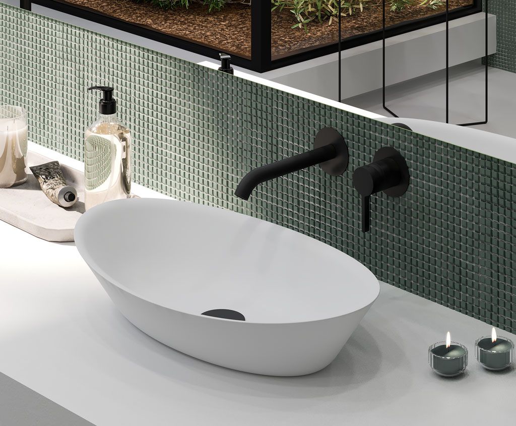 01URF160NG AQG Urban Flow Two, встраиваемый в стену однорычажный смеситель для раковины, цвет черный матовый