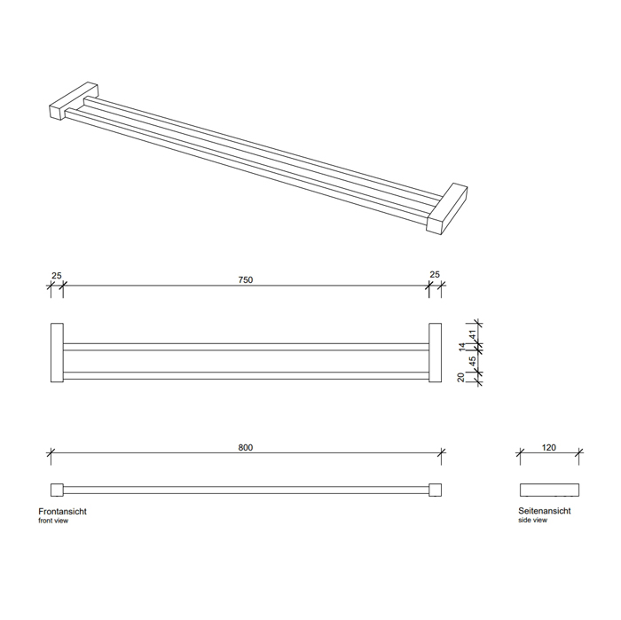 Decor Walther Corner HTD80 Полотенцедержатель 80см, двойной, подвесной, цвет: черный матовый 560560
