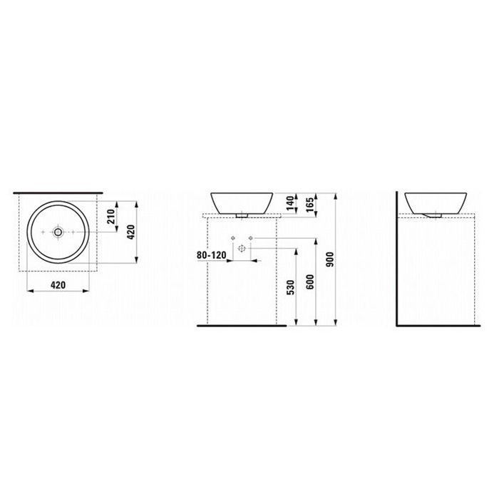Laufen Pro B Раковина-чаша 42х42х14 см, без отв., цвет: белый 8.1296.2.000.109.1