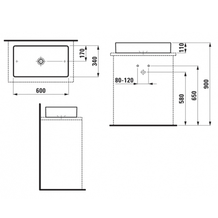 Laufen Living Sqaure Раковина 60x34x11 см, без отв., без перелива, цвет: белый 8.1143.4.000.112.1