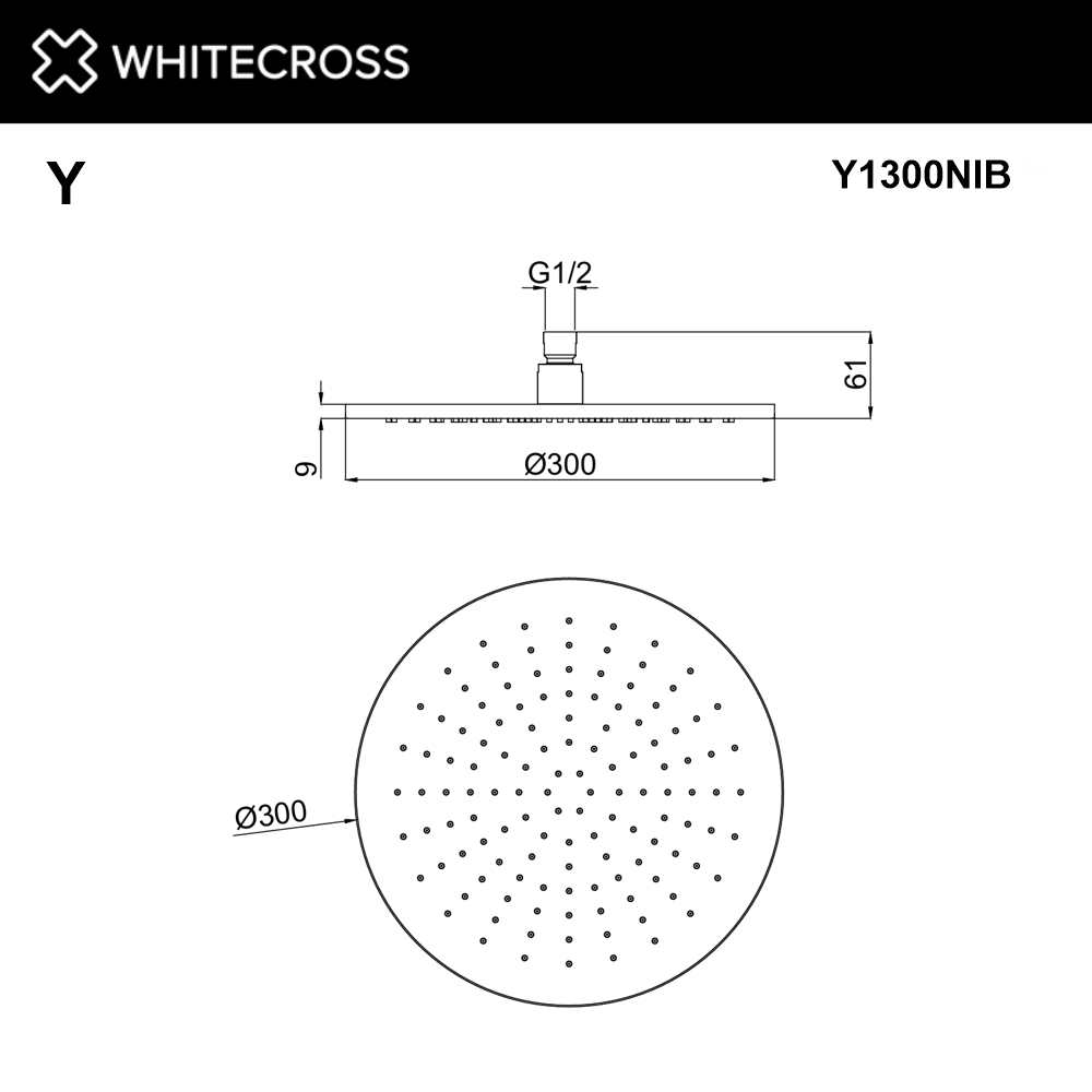 Верхний душ WHITECROSS D=30 см Y1300NIB (брашированный никель)