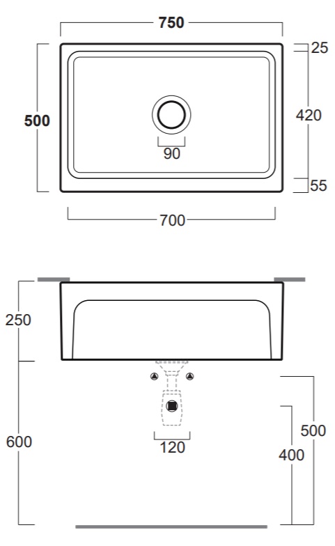 Раковина хозяйственная 75x50 Simas Q500