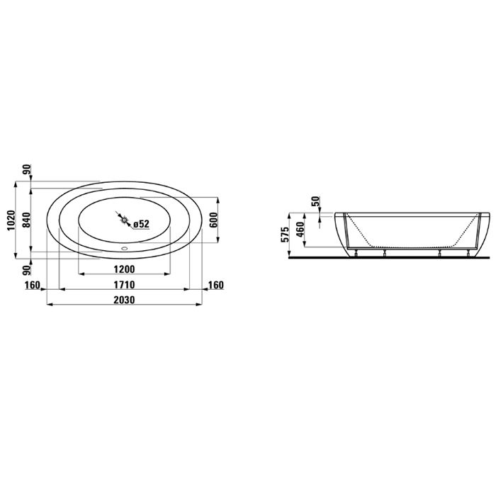 Laufen Alessi One Ванна акриловая 203x102 отдельностоящая цвет белый