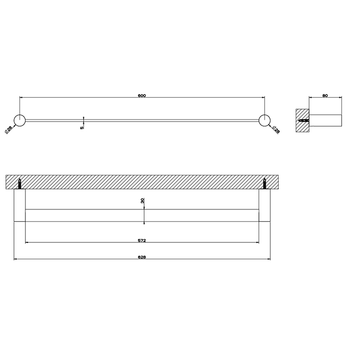 Gessi 316 Полотенцедержатель, 60 см, подвесной, цвет: brushed black metal pvd 54803#707