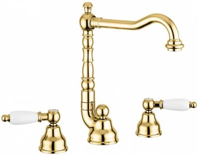 Emmevi Deco Ceramic, смеситель 121643 с донным клапаном для раковины на 3 отверстия, цвет золото 121643/OR