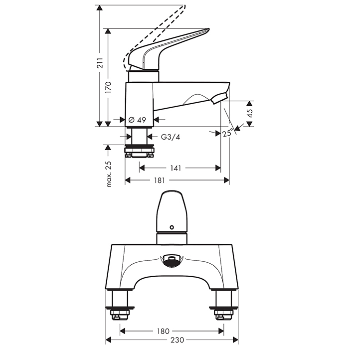 Hansgrohe Novus Смеситель для ванны, на 2 отв., цвет: хром 71043000