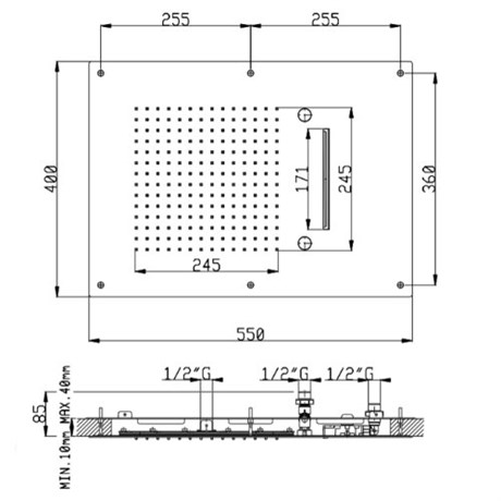 SF021A61Q AquaElite душ встраиваемый в потолок 3 режима 550x400,  Золото шлифованное, PVD 61Q
