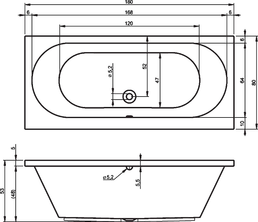 Ванна акриловая 180x80 RIHO Carolina BB5400500000000