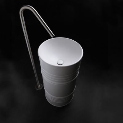 Kerasan Artwork Barrel Раковина 45х90 см, без отв., напольная, слив в пол, в комплекте сифон, цвет: белый 4742K01