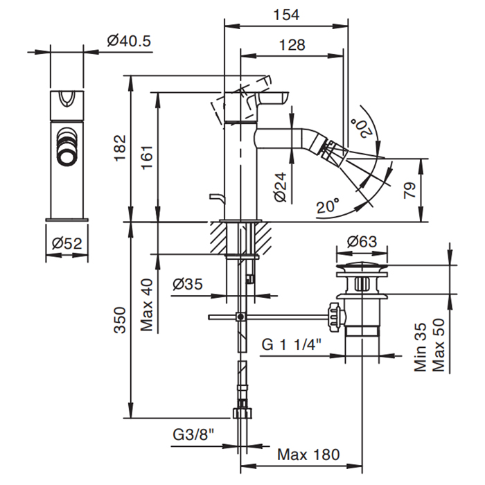 Fantini Icona Classic Смеситель для биде, 1 отверстие, цвет: хром 53 02 R408F