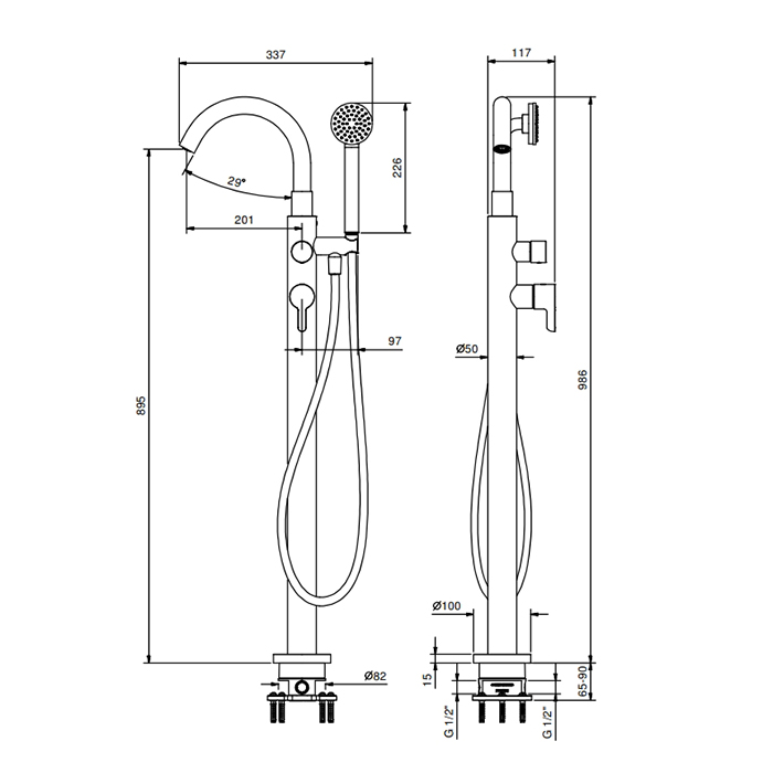 Fantini Icona Classic Смеситель для ванны, с ручной лейкой, напольный, цвет: Matt Gun Metal PVD 53 P5 R080B