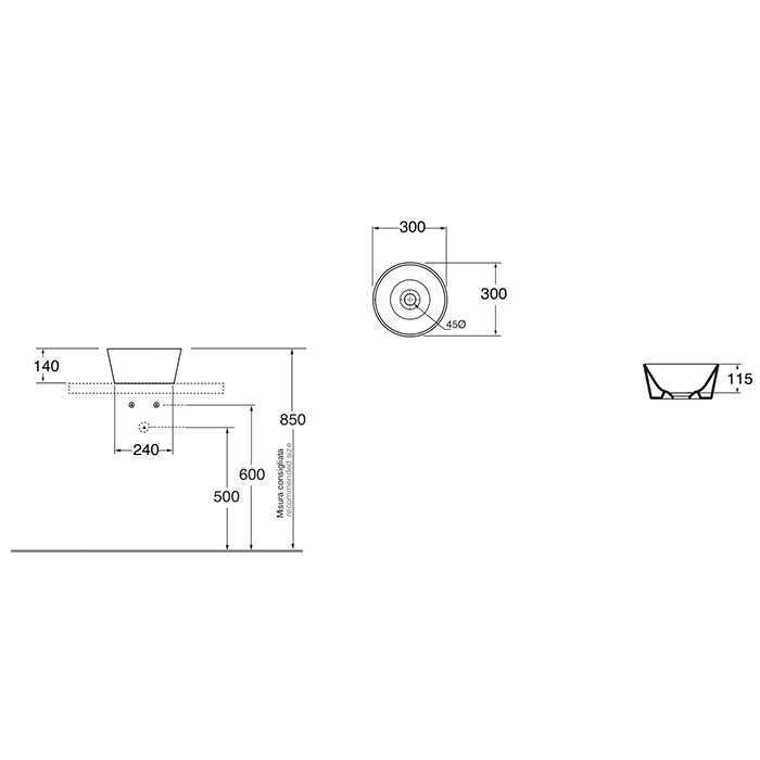 Azzurra Forma Раковина чаша 30х30х14см, без отв., цвет: белый FMLA030140C0BI*0