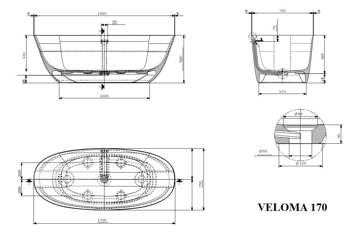 Ванна PLUMBERIA SELECTION Veloma 170BO