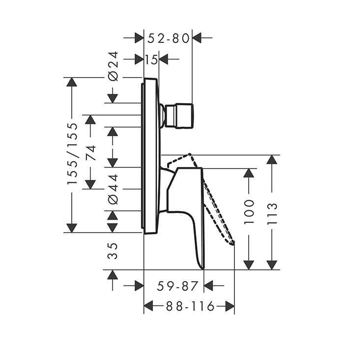 71474340 Hansgrohe Talis E Встраиваемый смеситель для ванны, внешняя часть, цвет: шлифованный черный хром