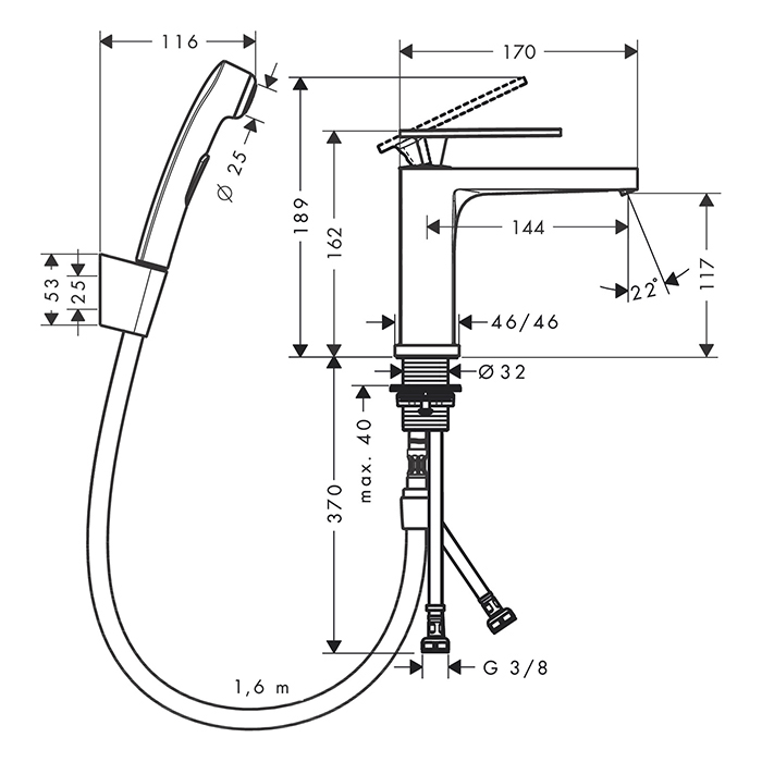 73210000 Hansgrohe Tecturis E Смеситель для раковины, на 1 отв., с ручной лейкой, цвет: хром