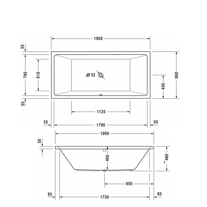 Duravit Vero Air Ванна 190x90см, встраиваемая , с 2 наклонами для спины, цвет: белый