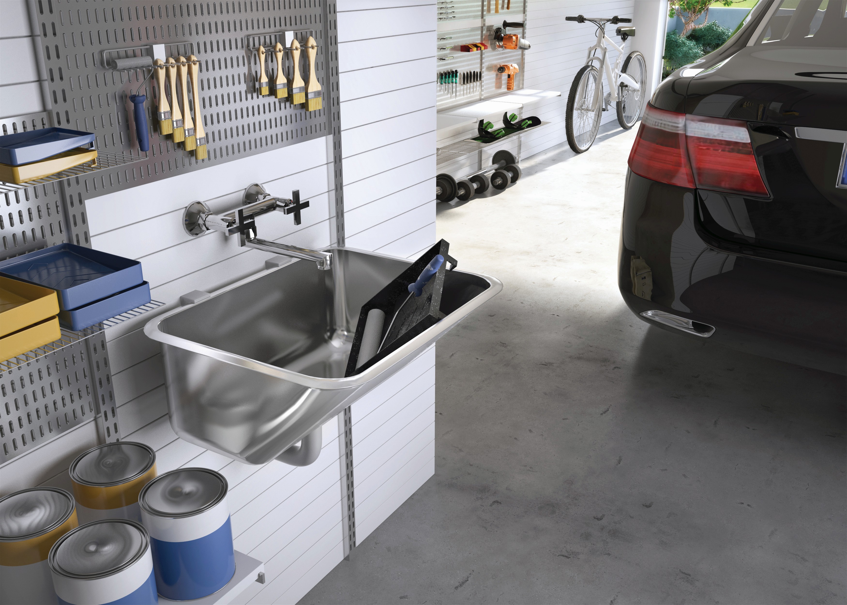 Раковина в гараж нержавеющая сталь 533x433