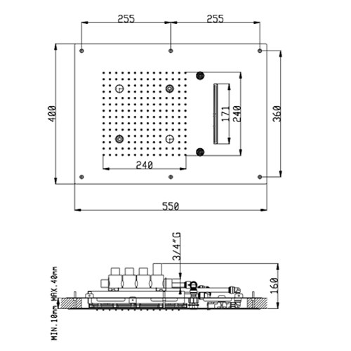 KT037A02Q AquaElite верхний душ с 4-мя режимами, 550x400 мм, 3/4"