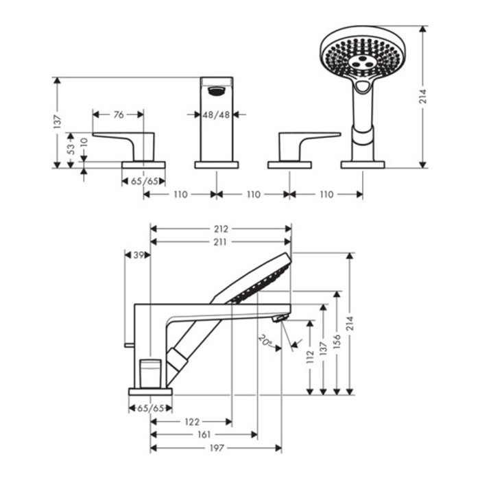 Hansgrohe Metropol смеситель на край ванны, на 4 от.в., цвет: хром 32553000