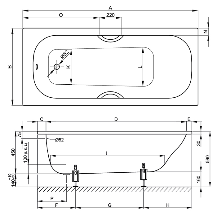1271-000 PLUS Bette Classic Ванна с шумоизоляцией 180х70х45см, BetteGlasur® Plus, цвет: белый