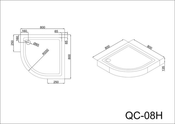 08HQ000 Душевой поддон B&W QC-08H (800x800x135)