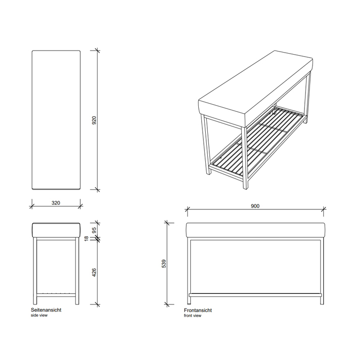 Decor Walther DW 67 Скамья с полочкой 90x30x52см, напольная, цвет: хром / черный 503305