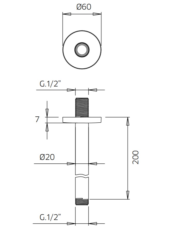 9926E310 Palazzani потолочный кронштейн для верхнего душа латуни, 200 мм, 1/2" хром