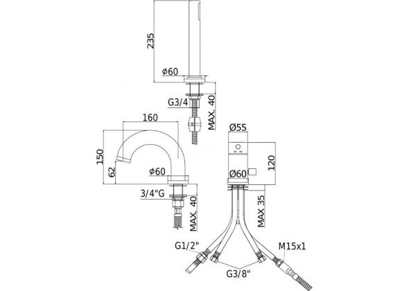 Paffoni LIGHT Смеситель на борт ванны на 3 отв., белый матовый LIG047BO
