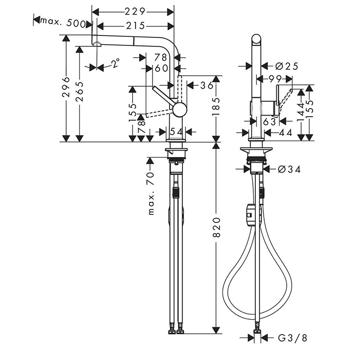 72808670 Hansgrohe Talis M54 Смеситель для кухни, 1 отв., с вытяжным изливом 1jet, цвет: черный матовый