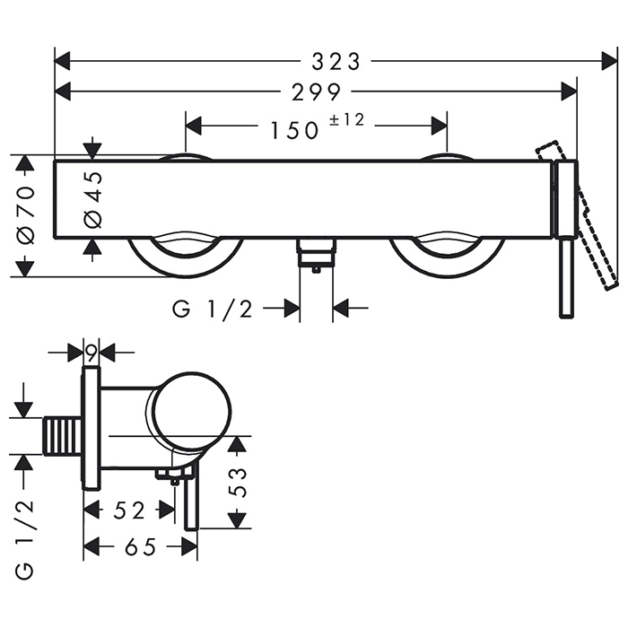 73622000 Hansgrohe Tecturis S Смеситель для душа, настенный, цвет: хром