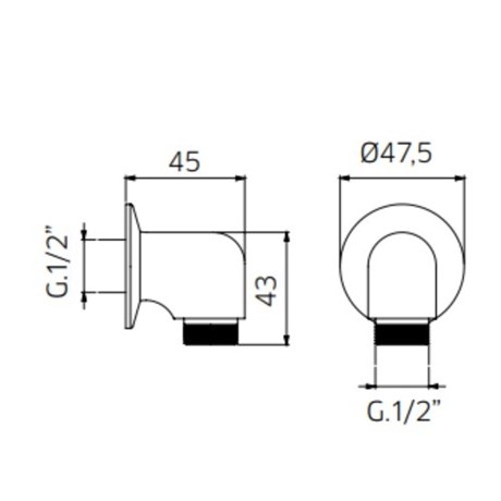 99101153 Palazzani отвод воды для душа из латуни, 1/2" золото