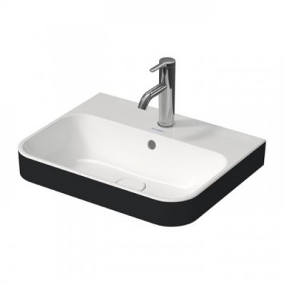 Duravit Happy D.2 Plus Раковина накладная, 50х40см., с 1 отв., выпуск с керамической крышкой, WonderGliss, цвет: Anthracite matt/белый 23605061601