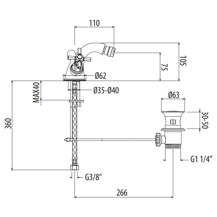 Gattoni TRD Смеситель для биде, 1 отв., ручки Paris, цвет: хром TR360/18C0