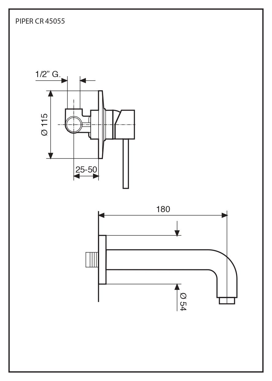 Emmevi Piper, встраиваемый в стену однорычажный смеситель для раковины, без донного клапана, цвет черный матовый