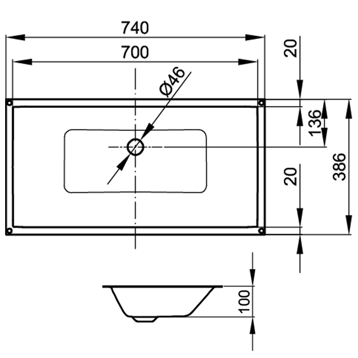 Bette Loft Раковина 74х38.6х10см., встраиваемая снизу, цвет: Ebony A231-035