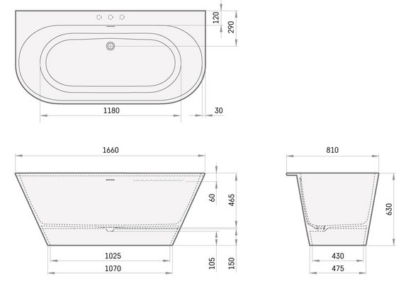 PAA Ванна 1660x810 Deco Wall Silkstone VADEWAS/00