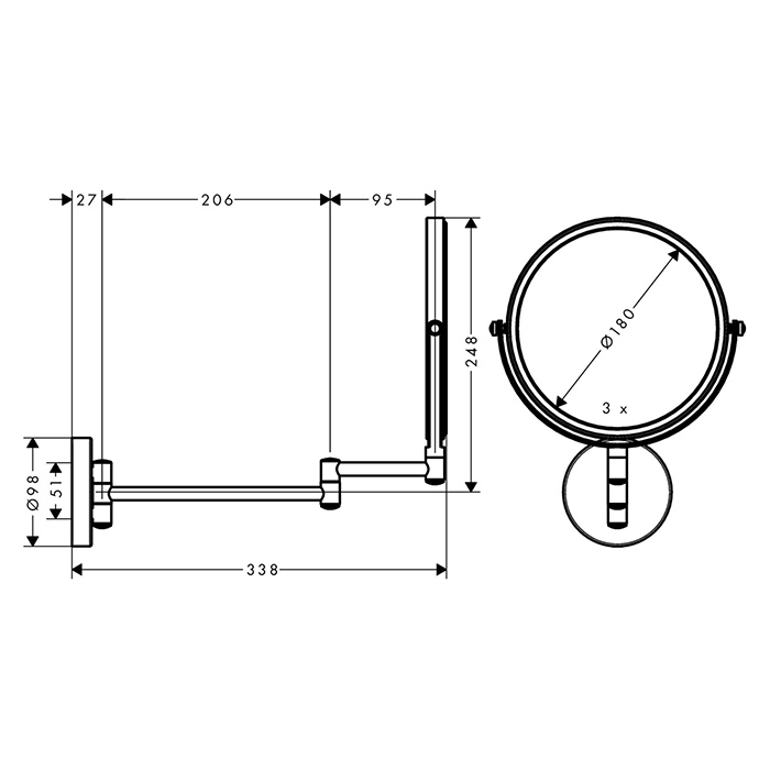 Hansgrohe Logis UA Косметическое зеркало, Ø 16см., подвесное, цвет: хром 73561000