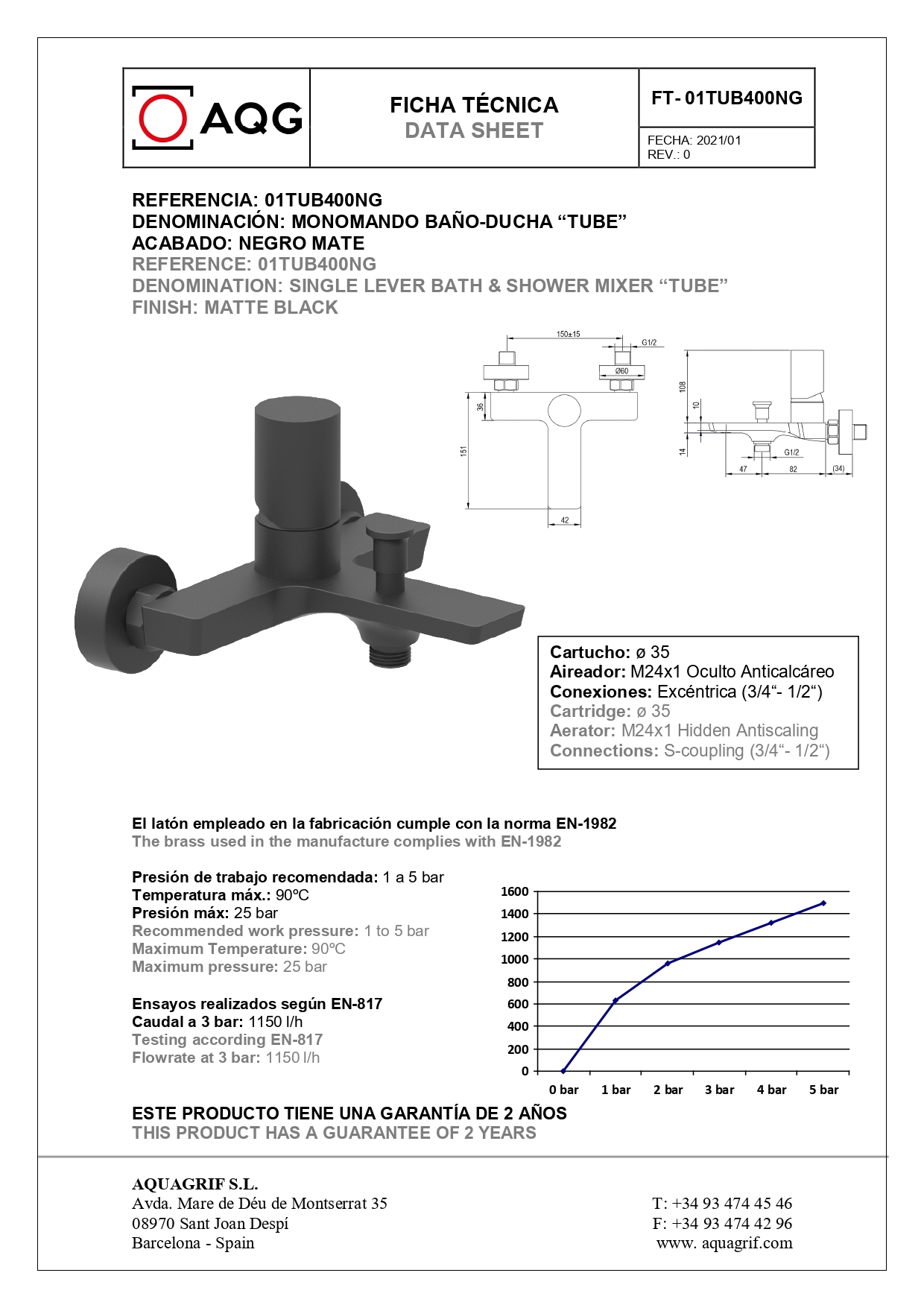 AQG Tube, однорычажный смеситель для ванны c набором для душа SETO, цвет черный матовый 01TUB417NG